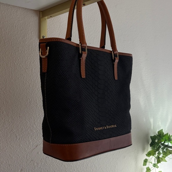 Dooney & Bourke Blue Cara Leather Tote | Python-Texture Shoulder Bag - Picture 2 of 16